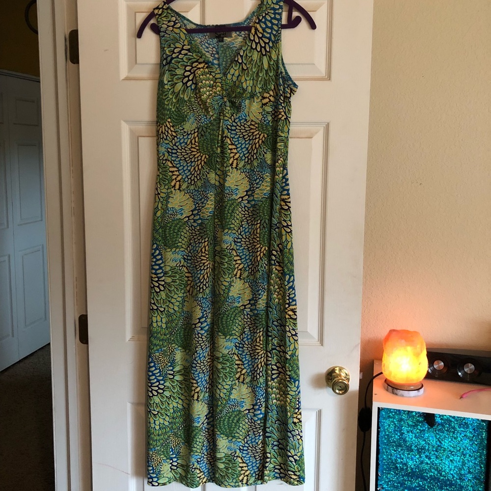 Slinky Peacock Print Maxi Dress